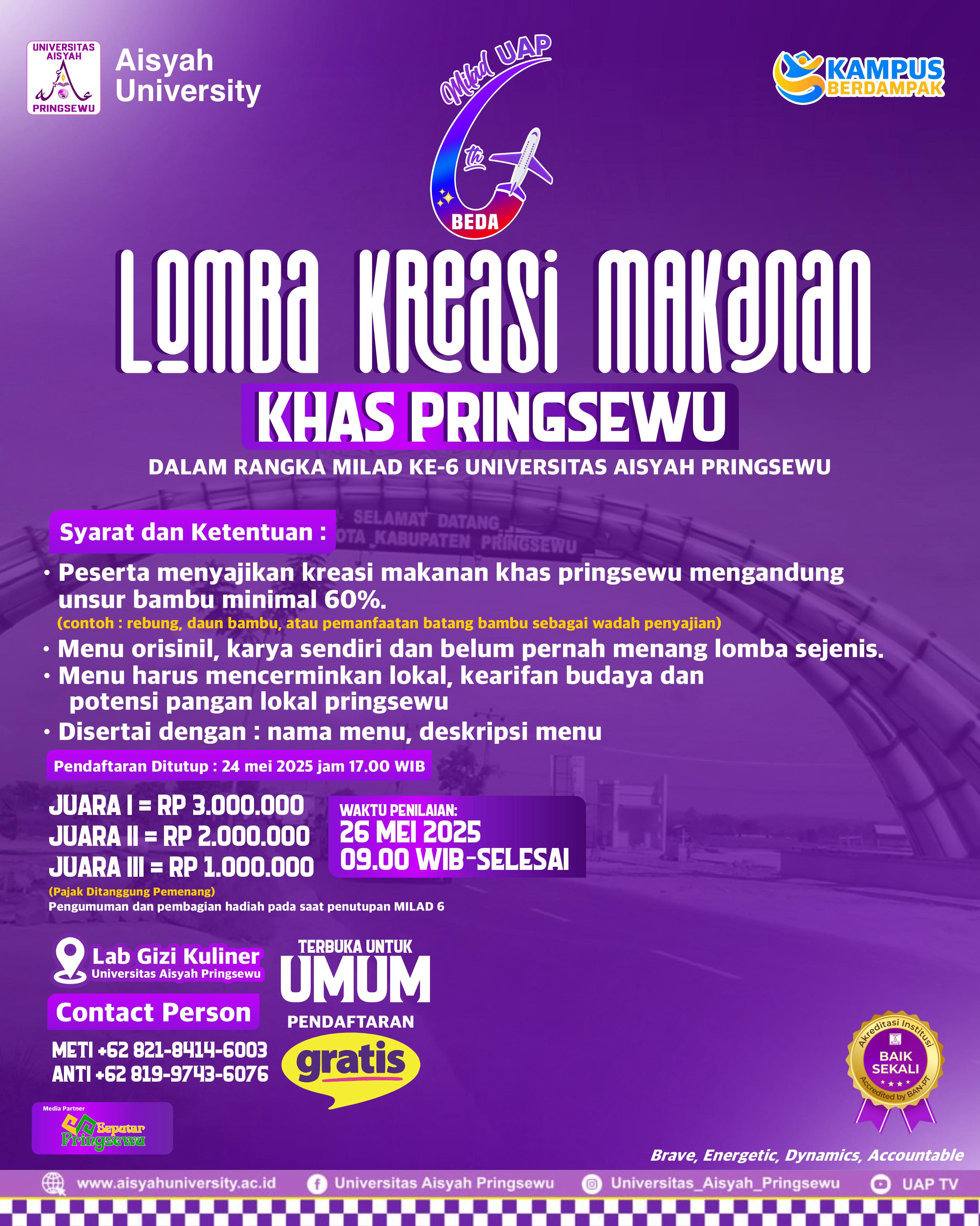 Rayakan Milad ke-6, Universitas Aisyah Pringsewu Gelar Lomba Kreasi Makanan Khas Pringsewu