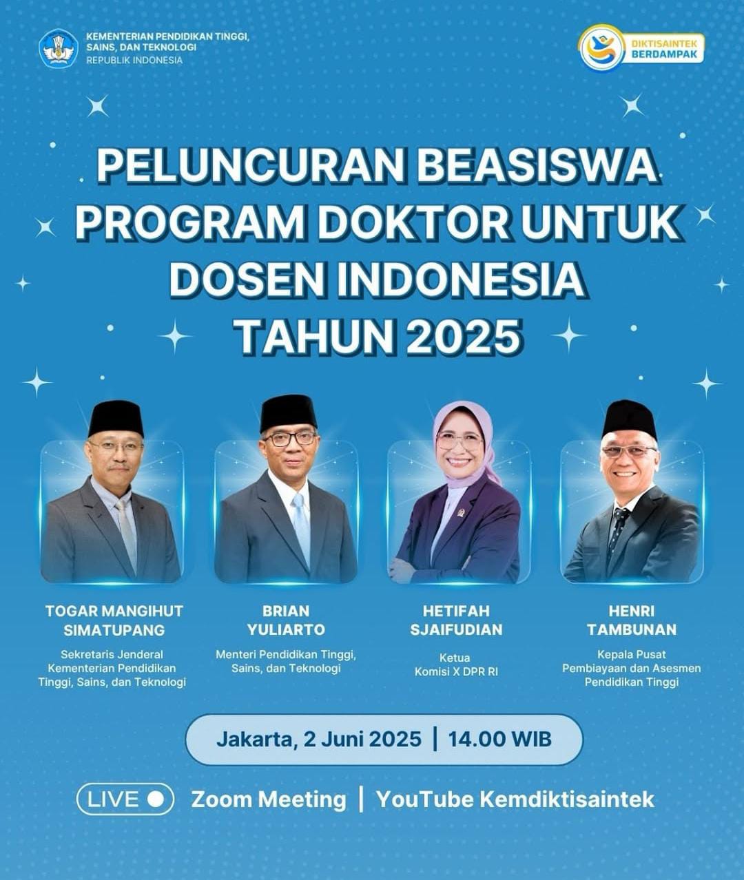 Kementerian Pendidikan Tinggi, Sains, dan Teknologi Luncurkan Beasiswa Program Doktor untuk Dosen Indonesia Tahun 2025