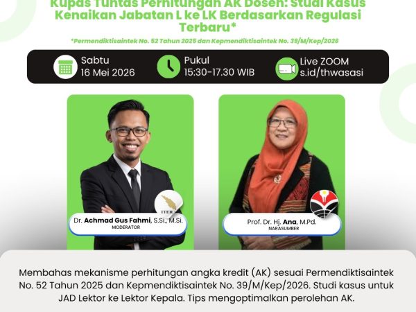 ASASI Gelar Webinar Kupas Tuntas Perhitungan Angka Kredit Dosen Berdasarkan Regulasi Terbaru
